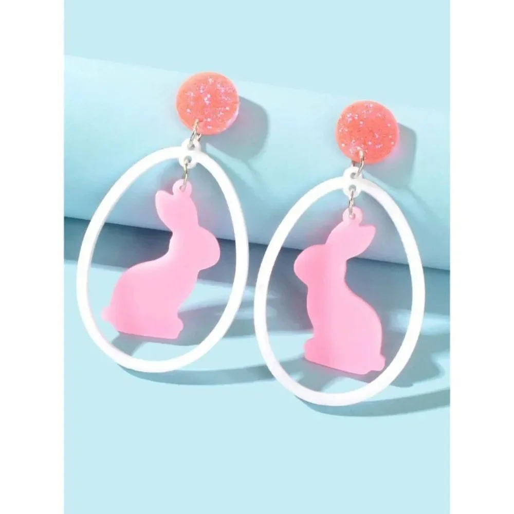 Pink Acrylic Bunny Drop Easter Earrings